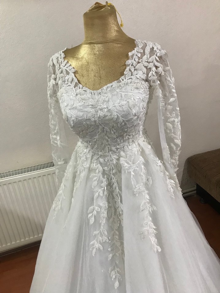 V Yaka Uzun Kollu HelenGelinlik - Görsel 2