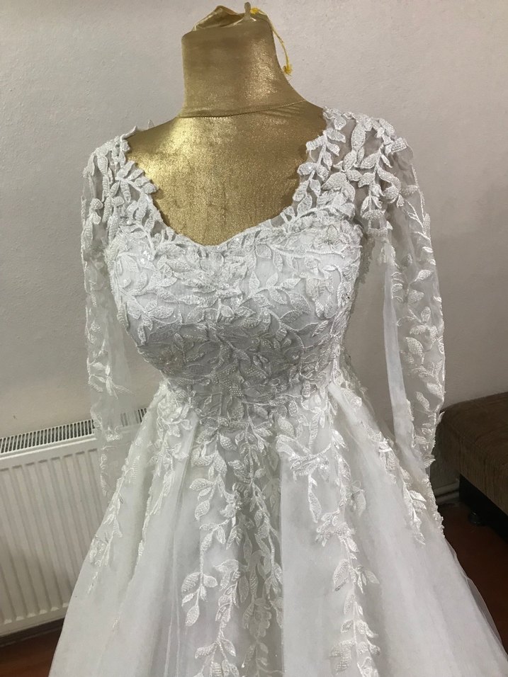 V Yaka Uzun Kollu HelenGelinlik - Görsel 3