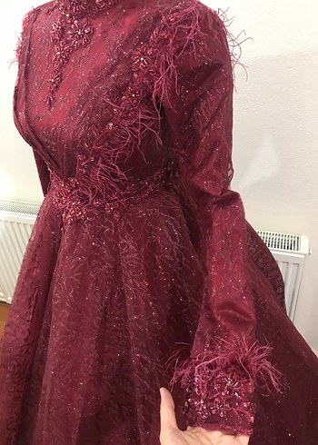 Bordo Uzun Kollu Nakışlı Kadın Kına Elbisesi - Görsel 3