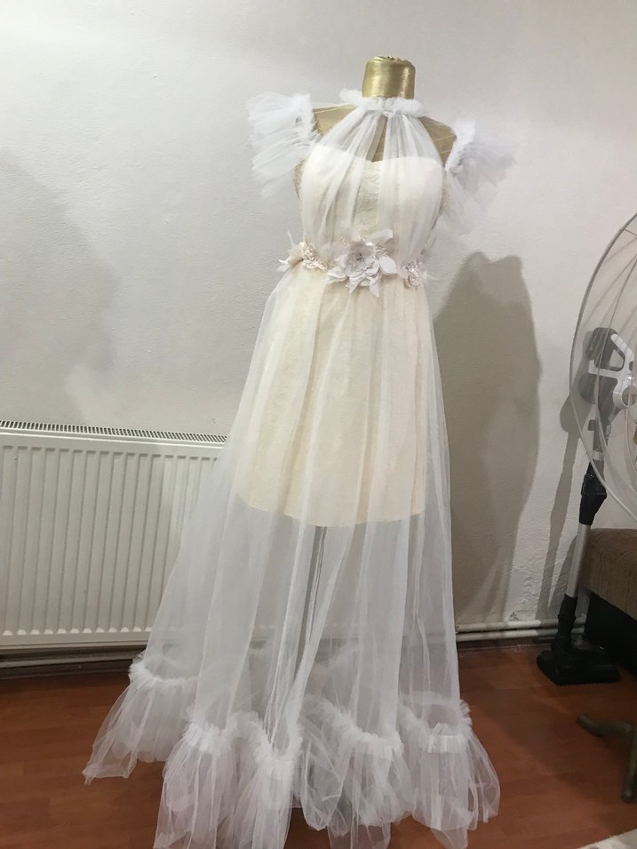 Beyaz Bohem Mini Gelinlik - Görsel 2