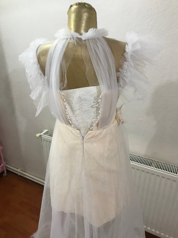 Beyaz Bohem Mini Gelinlik - Görsel 5