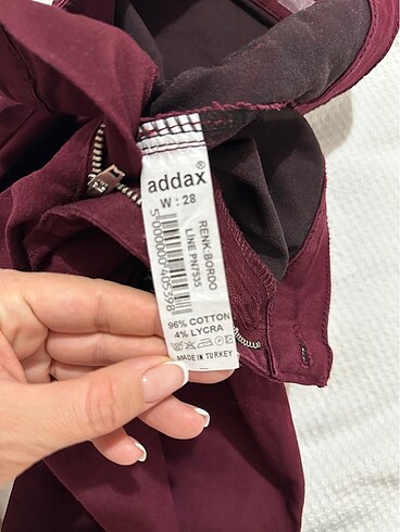 28 Beden Addax dar paça pantolon bordo renk