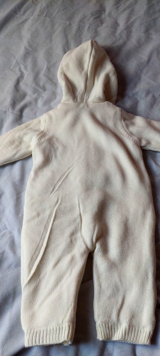 Nakışlı örgü beyaz kız bebek tulumu - Görsel 3