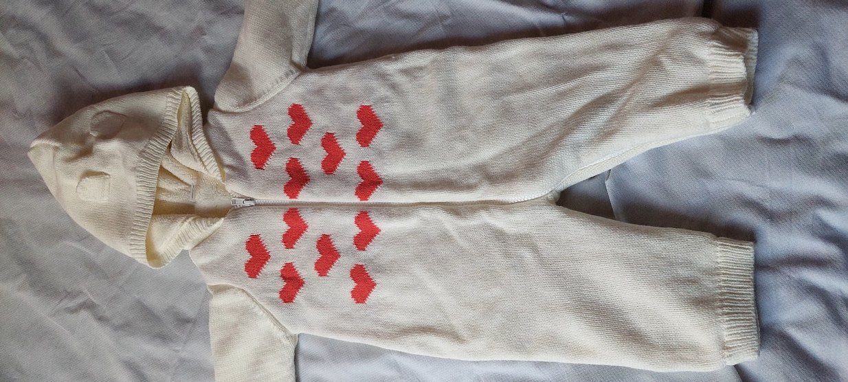 Nakışlı örgü beyaz kız bebek tulumu - Görsel 2