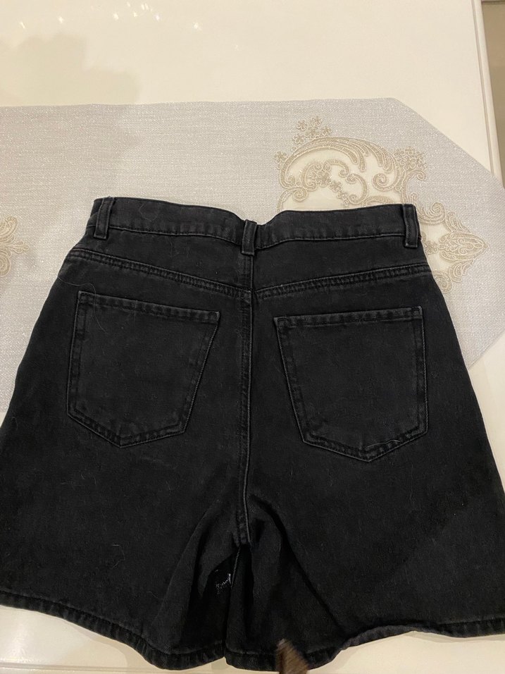 Siyah Salaş Mini Denim Şort - Görsel 2