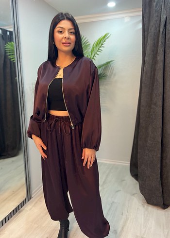 Mürdüm rengi saten ikili Takım - Görsel 3