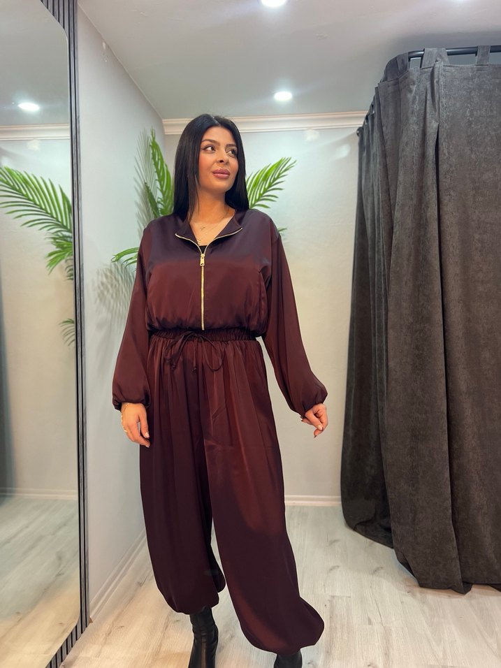 Mürdüm rengi saten ikili Takım - Görsel 4