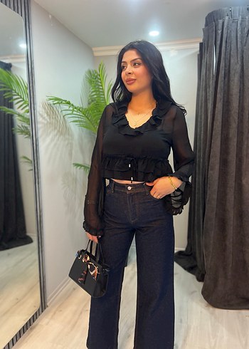 Kadın Siyah V Yaka şifon yarasa Kollu Bluz - Görsel 3