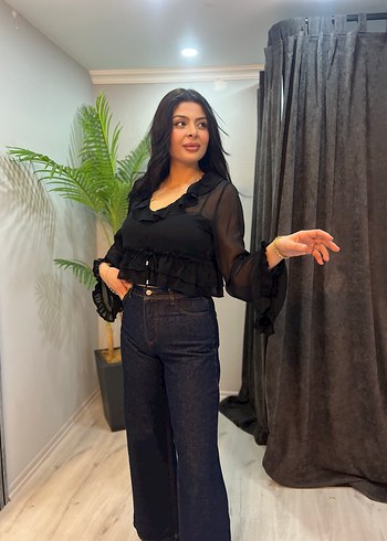 Kadın Siyah V Yaka şifon yarasa Kollu Bluz - Görsel 4