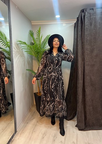 Siyah Etnik Desenli Uzun Bohem Elbise - Görsel 4