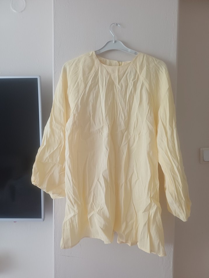 Bej Keten Hamile Bluzu, Uzun Kollu, Salaş - Görsel 2