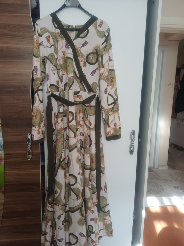 Bohem Çok Renkli Yılan Desenli Uzun Elbise - Görsel 2