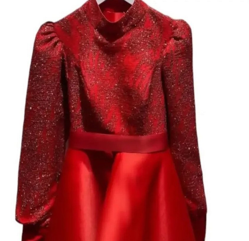 Betül Saday özel tasarım Şık Kırmızı Uzun Kollu Abiye - Görsel 2