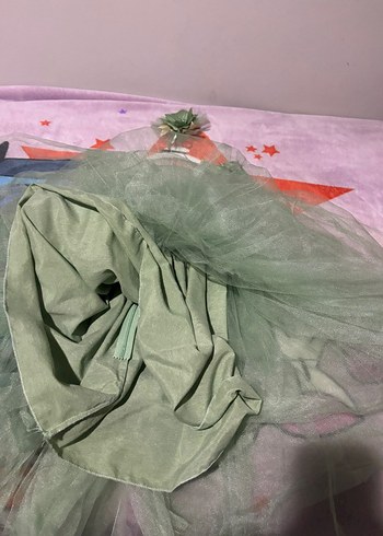 Yeşil Nakışlı ve Fırfırlı Kız Çocuk Elbisesi - Görsel 2