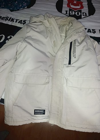 Fermuarlı Beyaz Erkek Midi Mont - Görsel 5