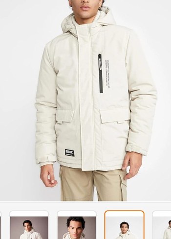 Fermuarlı Beyaz Erkek Midi Mont - Görsel 3