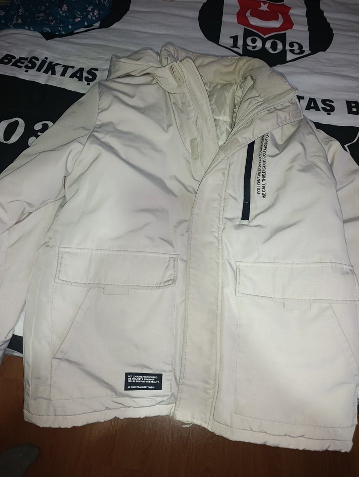 Fermuarlı Beyaz Erkek Midi Mont - Görsel 5