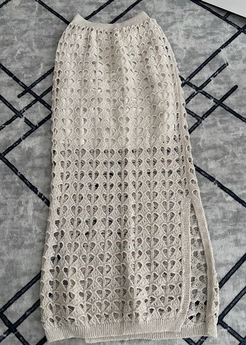 Bej Dantel Detaylı Örgü Uzun Etek - Görsel 2