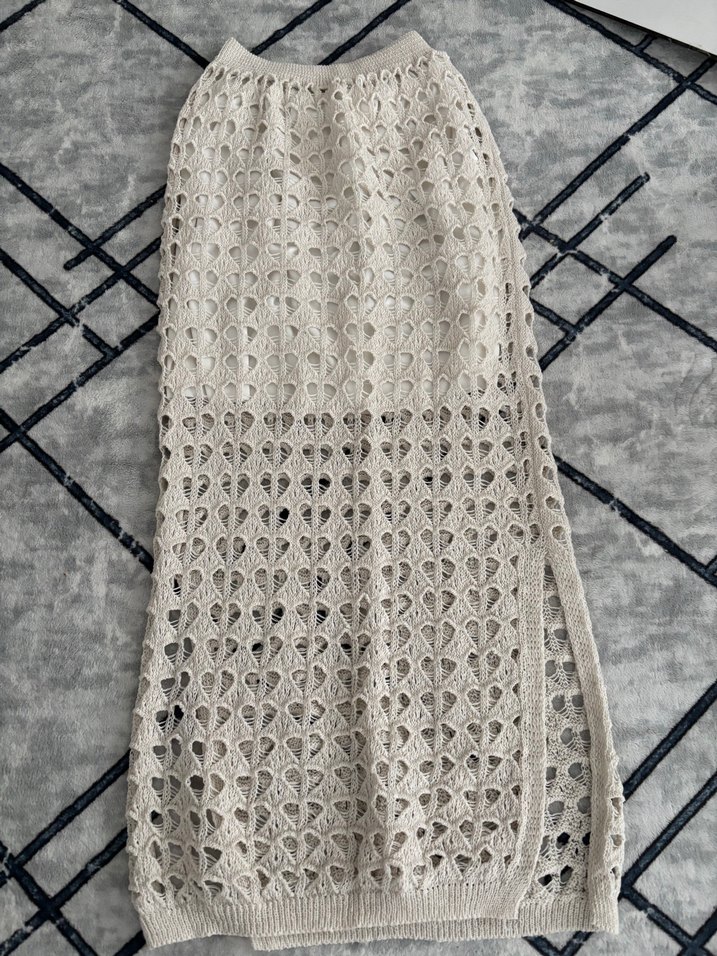 Bej Dantel Detaylı Örgü Uzun Etek - Görsel 2