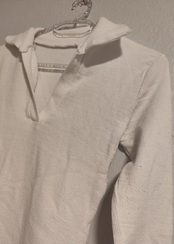 V Yaka Uzun Kollu Beyaz Kadın bluz - Görsel 2