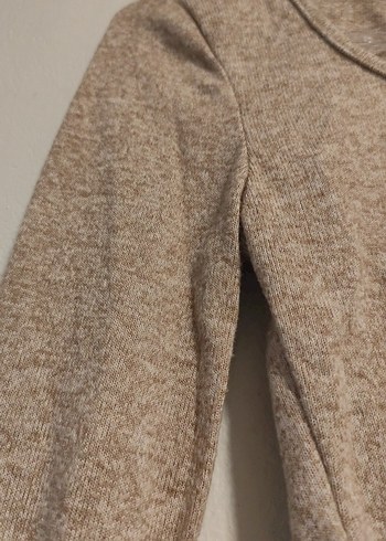 Bej Uzun Kollu Kadın Kısa Triko crop - Görsel 4