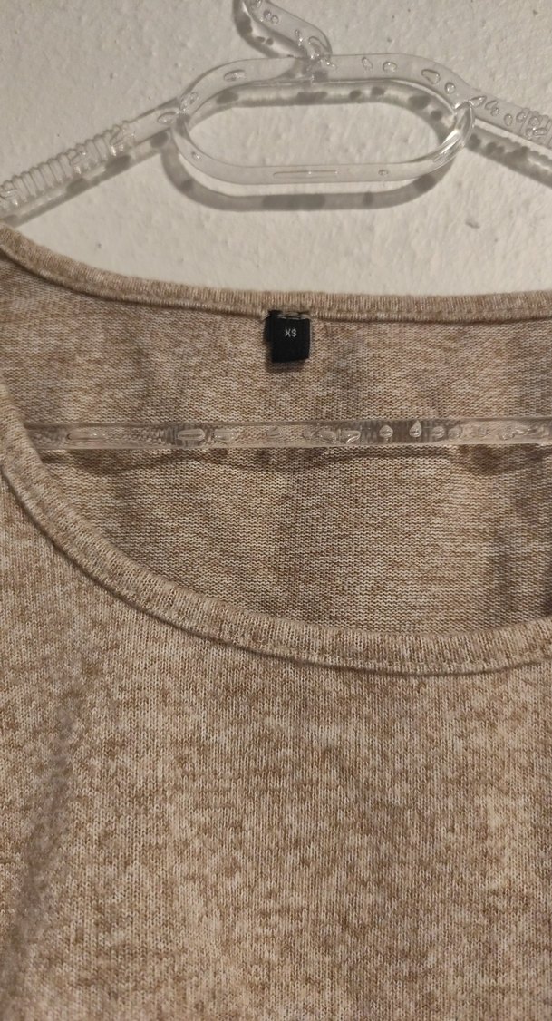 Bej Uzun Kollu Kadın Kısa Triko crop - Görsel 2