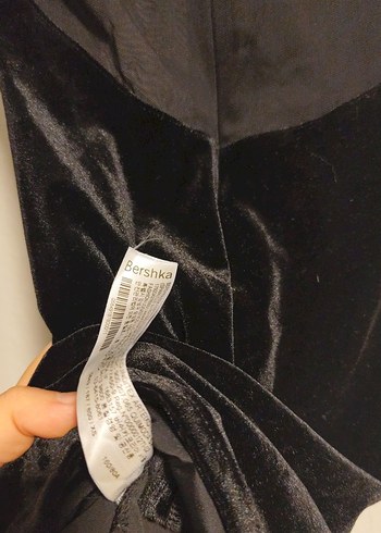 Uzun Kollu Yüksek Yakalı Siyah Transparan kadife Midi Elbise - Görsel 5