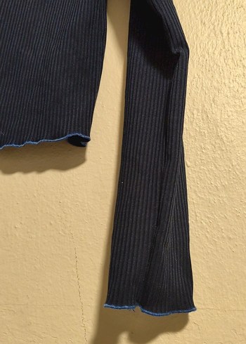 Düğmeli lacivert Denim Boğazlı Kadın ince Kazak - Görsel 3