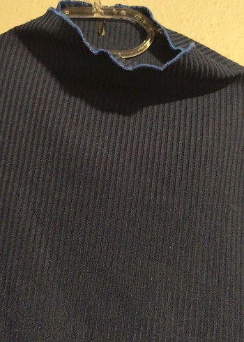 Düğmeli lacivert Denim Boğazlı Kadın ince Kazak - Görsel 2