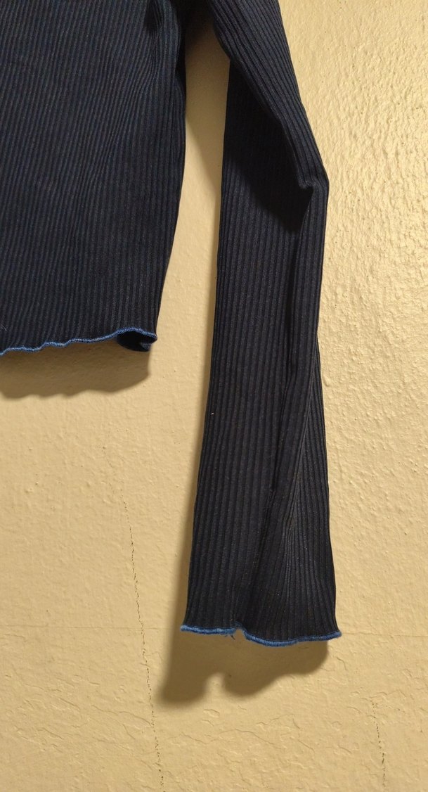 Düğmeli lacivert Denim Boğazlı Kadın ince Kazak - Görsel 3