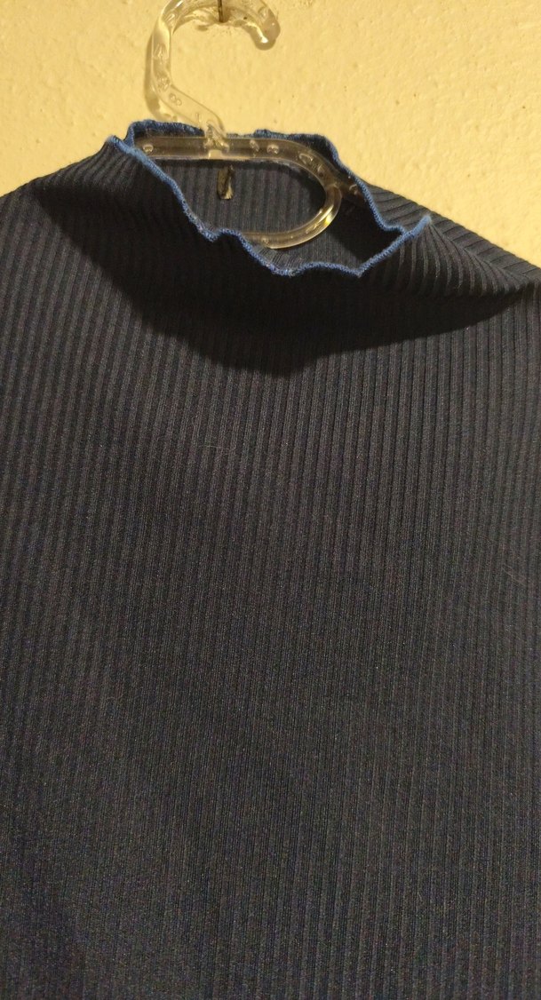 Düğmeli lacivert Denim Boğazlı Kadın ince Kazak - Görsel 2