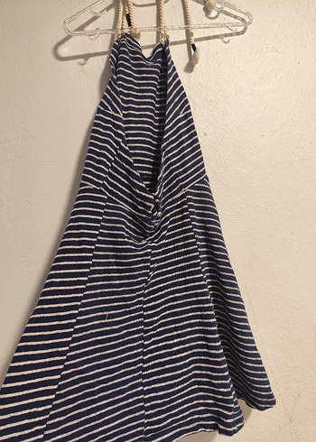 Lacivert Çizgili Pilili Midi Elbise - Görsel 3