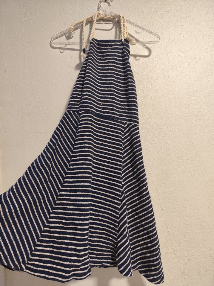 Lacivert Çizgili Pilili Midi Elbise - Görsel 2