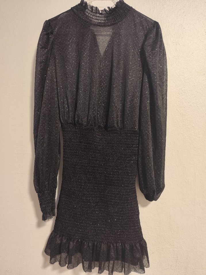 Uzun Kollu Siyah Parlak Gotik Bluz - Görsel 2