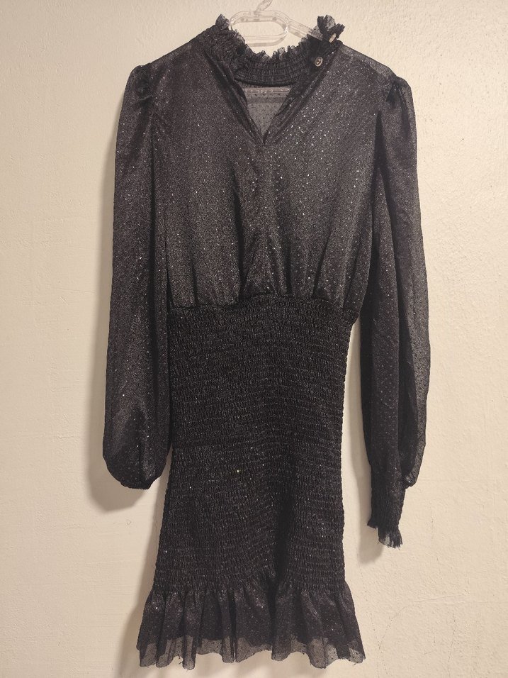 Uzun Kollu Siyah Parlak Gotik Bluz - Görsel 3