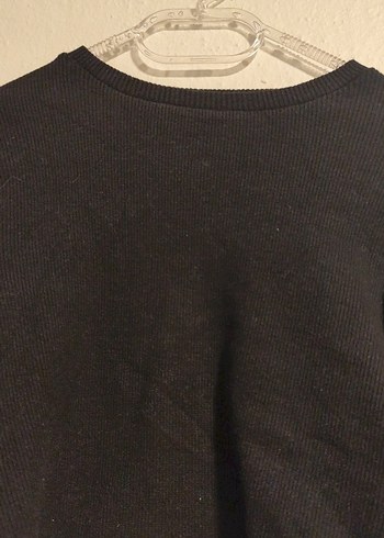 Siyah Kadın Uzun Kollu İnce Kesim crop Kazak - Görsel 2