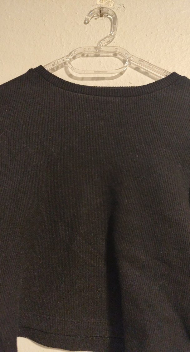 Siyah Kadın Uzun Kollu İnce Kesim crop Kazak - Görsel 2