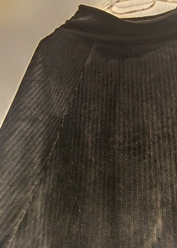 Kadın Siyah Kloş Midi Etek kadife - Görsel 4