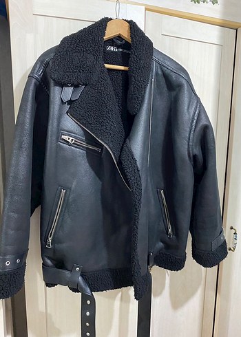 xxl Beden Zara Siyah Deri Kadın Biker Ceket