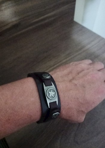 Siyah Biker Erkek orjinal deri bileklik - Görsel 3