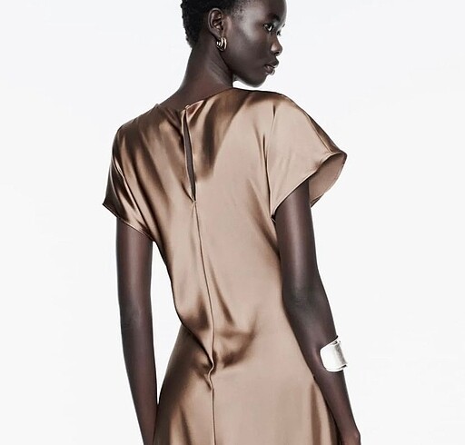 xs Beden camel Renk Zara saten elbise