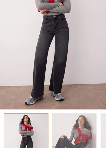 Gri Regular Fit Kadın Midi Denim Pantolon