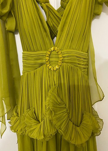 Sarı Nakışlı Bohem Uzun Elbise - Görsel 2