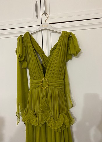 Sarı Nakışlı Bohem Uzun Elbise - Görsel 3