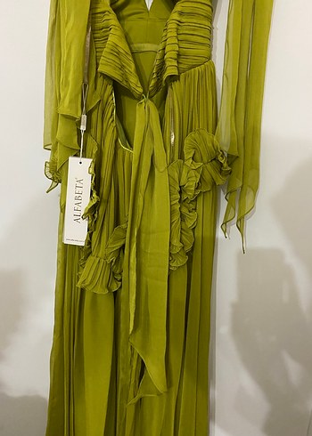 Sarı Nakışlı Bohem Uzun Elbise - Görsel 5