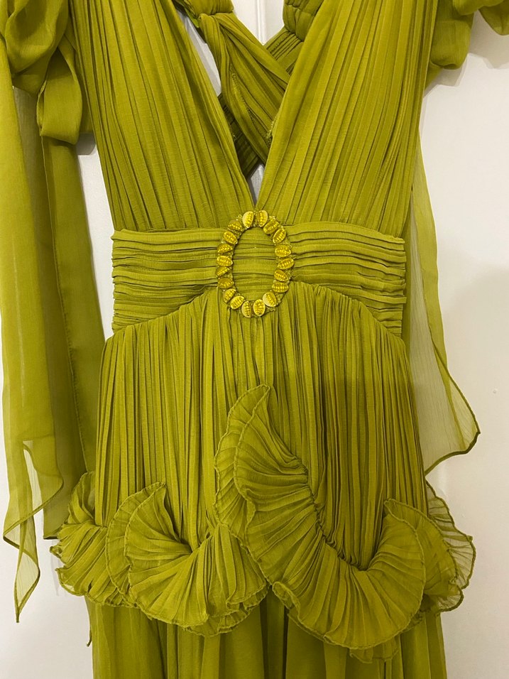 Sarı Nakışlı Bohem Uzun Elbise - Görsel 2