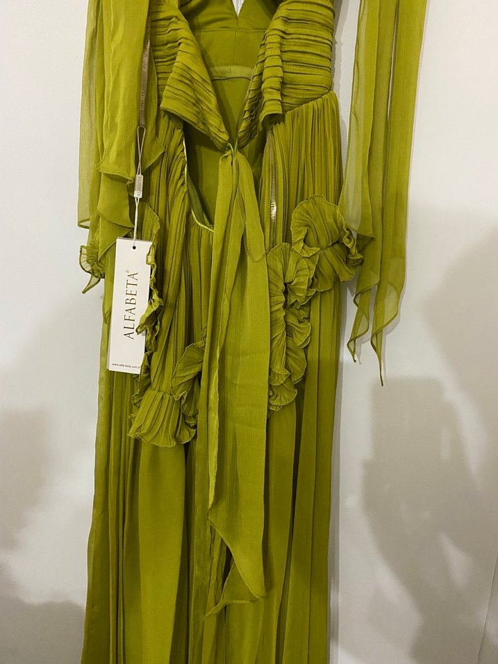 Sarı Nakışlı Bohem Uzun Elbise - Görsel 5