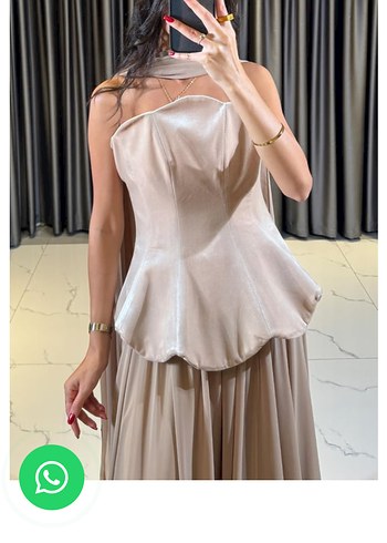 Straplez Bej Uzun Abiye Elbise - Görsel 2