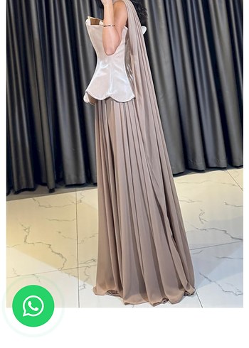 Straplez Bej Uzun Abiye Elbise - Görsel 4