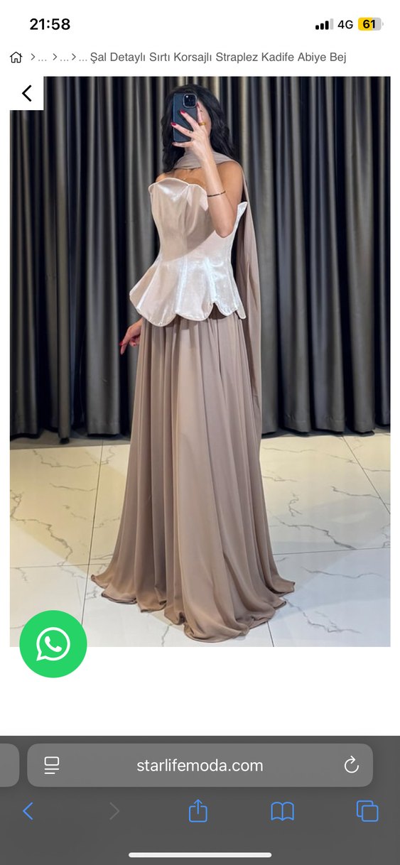 Straplez Bej Uzun Abiye Elbise - Görsel 3